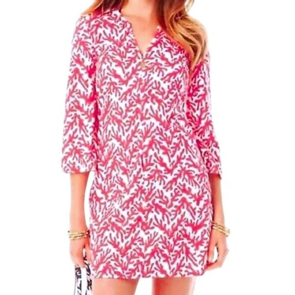 Lilly Pulitzer Captiva Tunic Shirt Dress Size XS Pink Coral Madness Resort Beach
